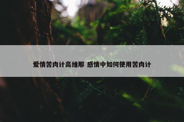 爱情苦肉计高维那 感情中如何使用苦肉计