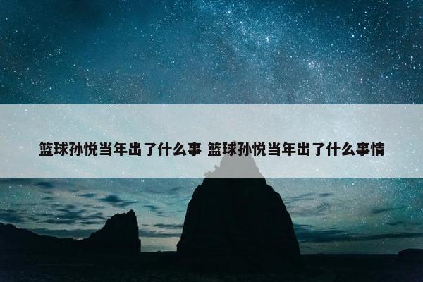 篮球孙悦当年出了什么事 篮球孙悦当年出了什么事情