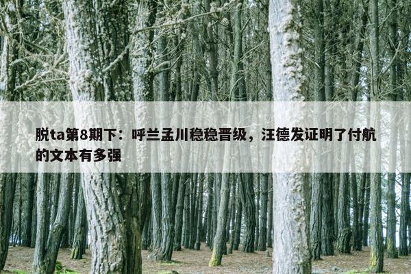 脱ta第8期下：呼兰孟川稳稳晋级，汪德发证明了付航的文本有多强