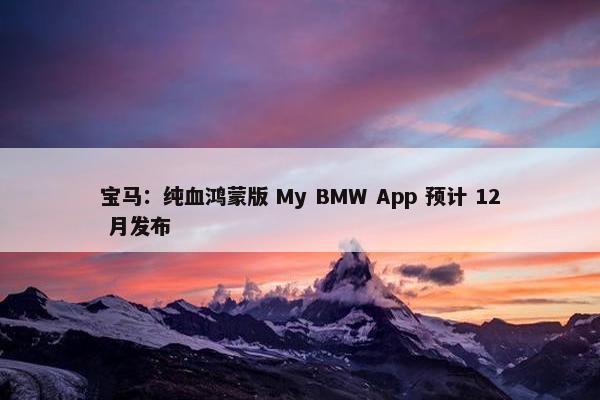 宝马：纯血鸿蒙版 My BMW App 预计 12 月发布